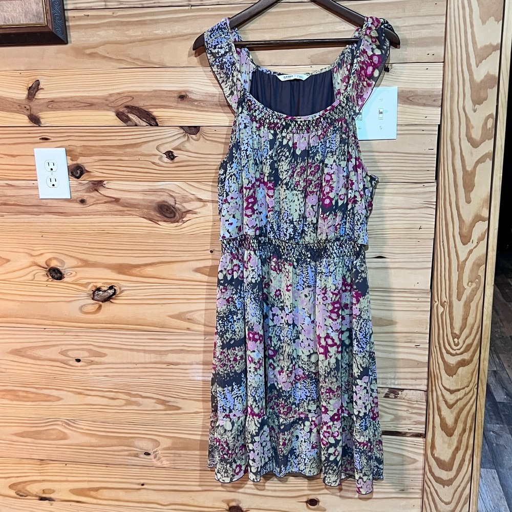 Old Navy Floral Ruffle Chiffon Sleeveless Smocked Tiered Midi Dress Women's XXL
